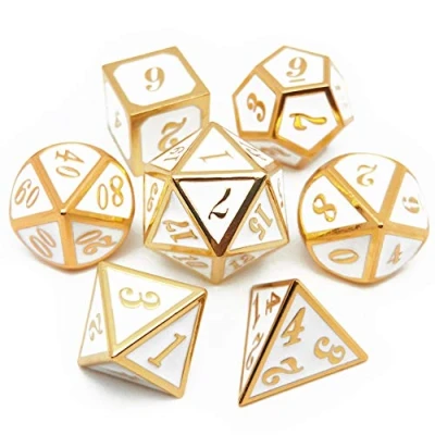 Image of Haxtec Metal Dice Set D&amp;D Polyhedral DND for Dungeons and Dragons RPG Table Games Gold White