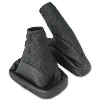Image of L &amp; P Car Design Shift Boot and Handbrake Cuff Set for Corsa C Leather Black Perforated