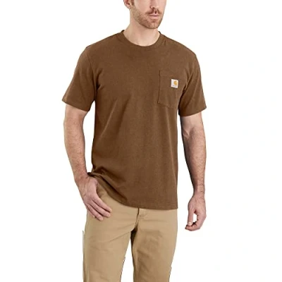 Image of Carhartt Men&#039;s Relaxed Fit Heavyweight Short sleeve K87 Pocket T shirt, Oiled Walnut Heather, S