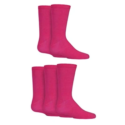 Image of SockShop Boys and Girls 5 Pair Plain Bamboo Socks with Comfort Cuff Handlinked Toes Bright Pink 6 9 (1 3 Years)