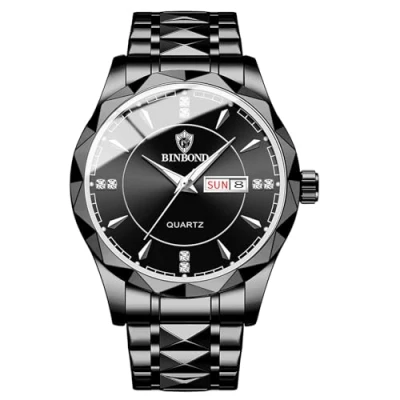 Image of JewelryWe Business Analog Quartz Watches: Men Women Dress Waterproof Luminous Date Calendar Dial Stainless Steel Luxury Multifunctional Couple Wrist Watch