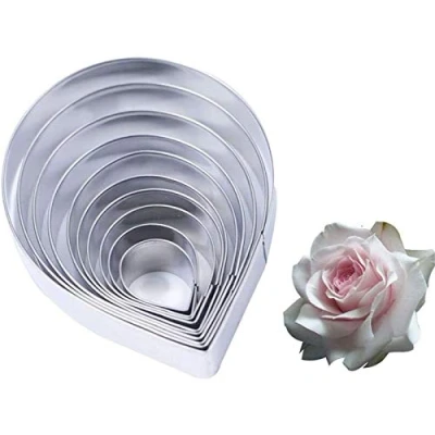 Image of DUBENS Set of 10 cookie cutters, DIY pastry, fondant stamping moulds, rose petal, sugar craft, biscuit cutter, chocolate, cake, decorating tools.