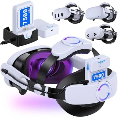 Image of Large Capacity 15000mAh Battery Head Strap for Meta Quest 3/3S/Quest 2,VR Headset Elite Replacement Oculus 3/2/3S Accessories with Charging Dock,Directional Adjustable Headstrap