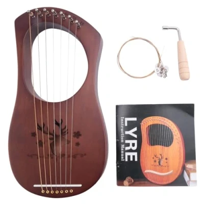Image of 7 String Lyre Harp Mahogany Solid Wooden Metal Strings Stringed Instruments