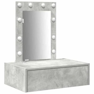 Image of vidaXL Wall Hanging Dressing Table with LED Lights Concrete Grey