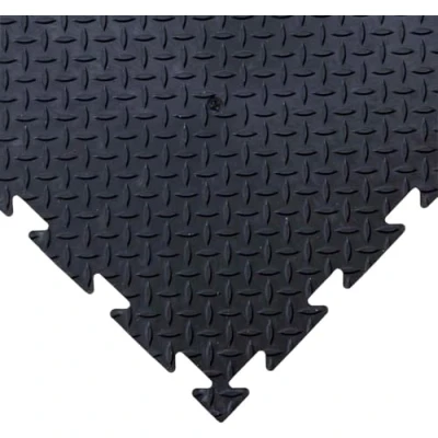 Image of BiGDUG Interlocking Vinyl Garage Floor Tile Single Flooring Set 3m x 6m (193 sq ft) Ramped Edges Checker Plate Black