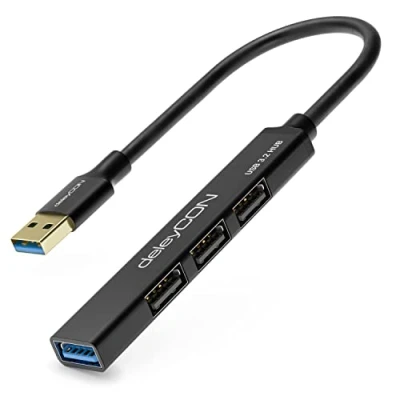 Image of deleyCON USB HUB 4 Port 4x A Connections (1x 3.0 // 3x USB2.0 Sockets) With 15cm (5.91&quot;) Connector Cable Black