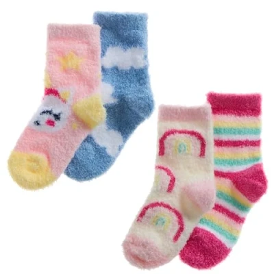 Image of Undercover 4 Pairs Baby Girls Cosy Socks 44B993 Unicorn &amp; Rainbows (1 x Each) 0 2.5