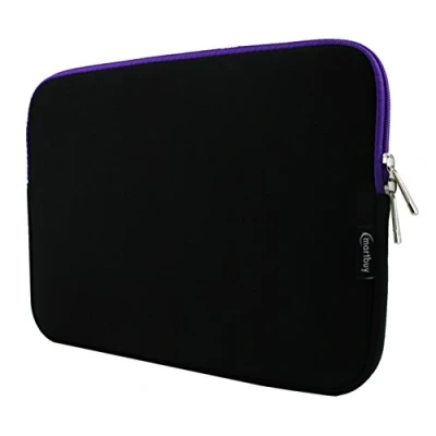 Image of Emartbuy Black/Purple 11.6 12.2 Inch Water Resistant Neoprene Soft Zip Case Cover Sleeve with Purple Interior &amp; Compatible Laptops Listed Below