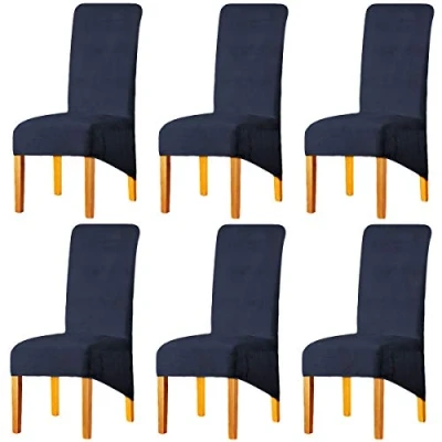 Image of LANSHENG Dining Chair Covers Set of 6, Stretch Velvet XL, Washable Removable Large Slipcover Protector for Room, Kitchen, Banquet, Restaurant (Navy Blue, 6)