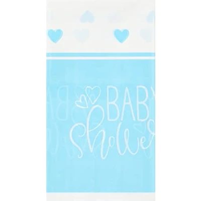Image of Charming Blue Hearts Baby Shower Rectangular Plastic Table Cover (137cm x 274cm) Perfect for Celebration of Your Little One 1 Pc, 54&quot; 84&quot;