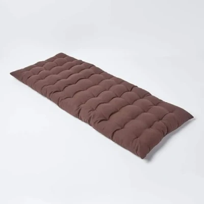 Image of HOMESCAPES Chocolate Brown Garden Bench Cushion 2 Seater Seat Pad for Patio Furniture Kitchen or Dining Indoor &amp; Outdoor Use Comfortable 100% Cotton Modern Tufted Style Thick 108cm Wide