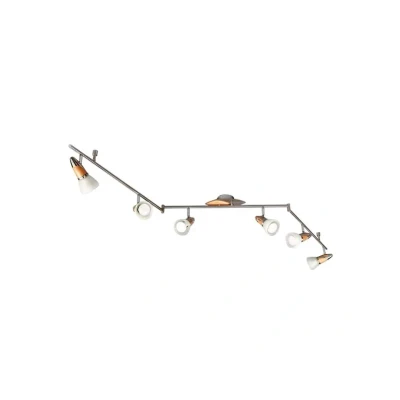 Image of Lindby Marena ceiling light, 6 bulb, glass, wood, 180 cm long