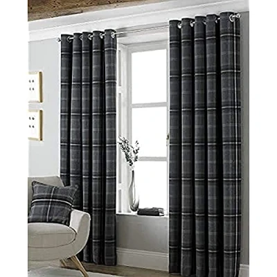Image of Paoletti Aviemore Wool Effect Eyelet Curtains in Grey Size 117 cm x 183