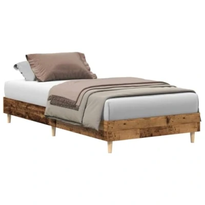 Image of vidaXL bed frame old wood color small single engineered slatted base 193x78x25 cm bedroom furniture