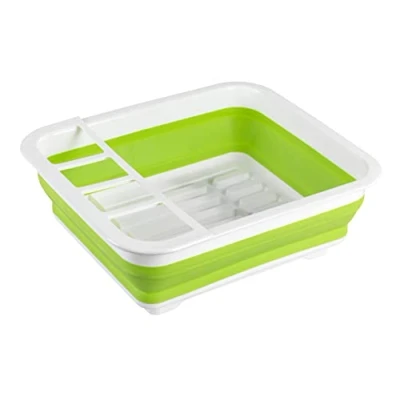 Image of WENKO Dish Rack Foldable in Green/White, PP/TPR, Multi Colour, 36.5 x 31 13 cm