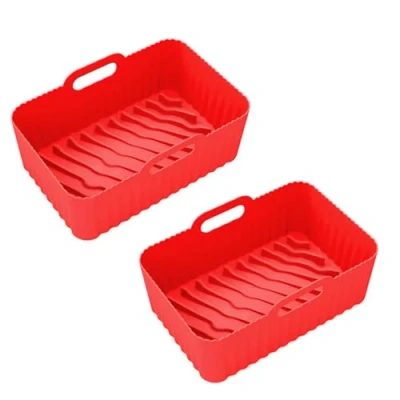 Image of Silicone Air Fryer Liners for Ninja Dual Fryer, Liner Reusable Accessories Pack of 2 (Red)