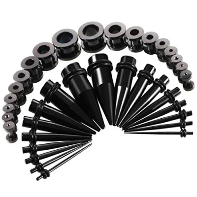 Image of BOOM 36Pcs Ear Stretchers Kit, 18 Pcs Taper Kit Stainless Steel/Acrylic with Double O Ring+ 18Pcs Flesh Tunnel Steel Screwd/Unscrewd Stretching Plug