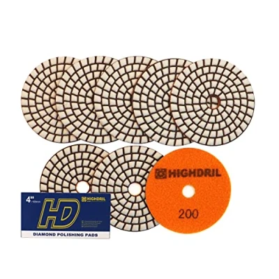 Image of HIGHDRIL Dry Diamond Polishing Pad 8PCS #200 Sanding Pads 100MM for Granite Stone Marble Floor Grinder Polish Kit Drill, Grinder, Polisher