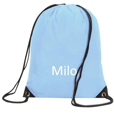 Image of JJLC Personalised School Sports Gym PE Drawstring Bag Embroidered Name (Sky Blue)