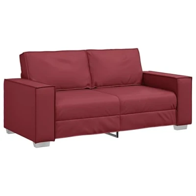 Image of vidaXL wine red 2.5 seater sofa sleek couch with metal/wood frame removable cushions durable artificial leather upholstery for living room/lounge easy clean