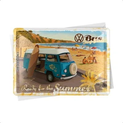 Image of Nostalgic Art Volkswagen Bulli Summer VW Bus Gift Idea, Postcard, Mini tin Sign in Vintage Design, 10 x 14 cm