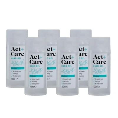Image of Act + Care Hand Sanitiser Gel Clear Bottle 100ml x 6