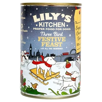 Image of Lily&#039;s Kitchen Three Bird Feast Christmas Dinner for Dogs 400g each tin (Pack of 3)
