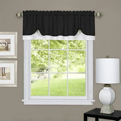 Image of Achim Home Furnishings Soft Window Valance, Polyester, Black/White, 57&quot; W x 65&quot; L (Pack of 1)