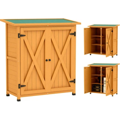 Image of Outsunny Wood Garden Storage Shed Tool Cabinet Organizer with Shelves Yellow 845 324V00YL