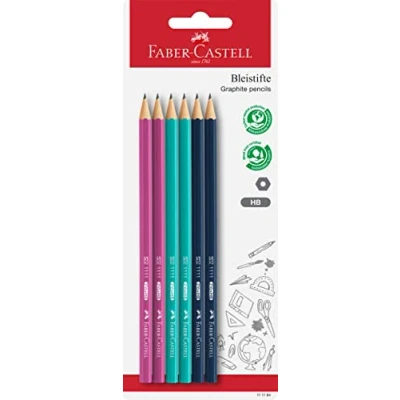Image of Faber Castell Graphite Pencil Set x 6 1111 HB Coloured on Blister Card