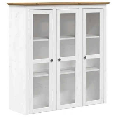 Image of vidaXL BODO Solid Pine Wood Cabinet with Glass Doors Versatile French Style Storage Solution for Living Room, Brown and White Finish