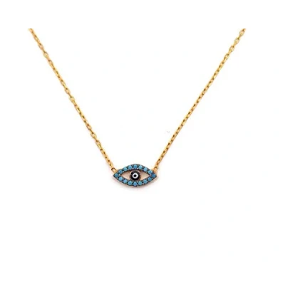 Image of MYSTIC JEWELS by Dalia 925 Sterling Silver Round Turkish Eye Pendant Necklace with Cubic Zirconia Turquoise
