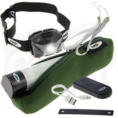 Image of DNA NGT Large Carp Coarse Fishing Magnetic Attachment Bivvy Light/Phone Charger Power Bank with FREE Green Neoprene Case &amp; Bright Powerful Head Torch