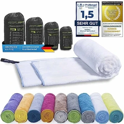 Image of Original microfiber backpack sports towel for women and men travel extremely quick drying beach bath absorbent, light antibacterial different sizes (200x100cm, White)