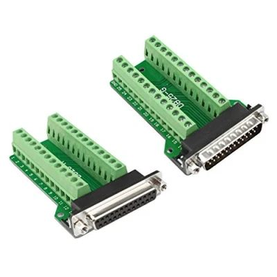 Image of Futheda DB25 D SUB Male and Female Port Breakout Board Connector 25 Pin 2 row Adapter RS232 Solderless PCB to Terminal Block Signal Module with Thumb Screws