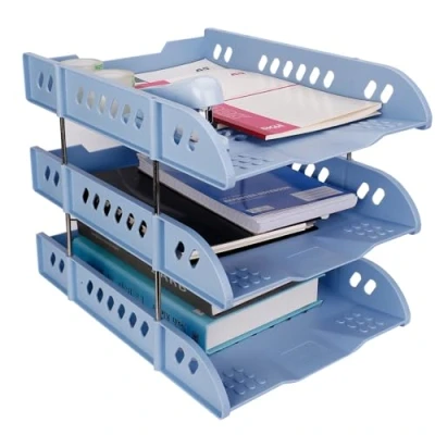 Image of Eagle Plastic 3 Tier Letter Tray, Desktop File Organizer, Perfect for Storing Documents and Paper Work (Blue)