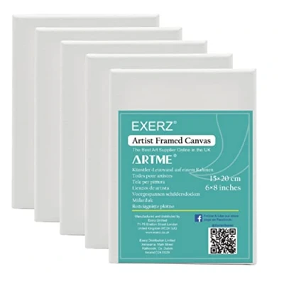Image of Exerz 15x20cm Stretched Canvas 5pk 1.7cm Thickness Framed Artist Blank/ 280GSM 100% Cotton/Triple Primed/Acid Free/Medium Grain/Professional Acrylic Paint, Oil Paint (15x20cm 5pk)