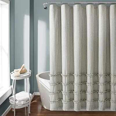 Image of Lush Decor Vintage Stripe Yarn Dyed Cotton Shower Curtain, 72&quot; x 72&quot;, Gray