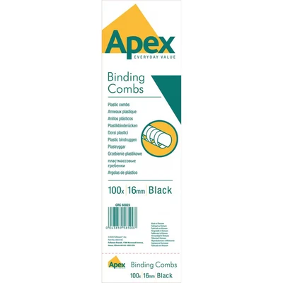 Image of Fellowes Apex Plastic Binding Combs 16mm Black (Pack of 100) 6202301
