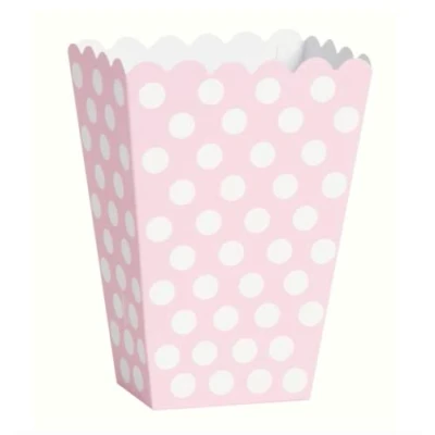 Image of Lovely Pink Dots Paper Treat Boxes (14cm Tall) Pack of 8 Elegant Party Favor Containers for Sweets &amp; Gifts