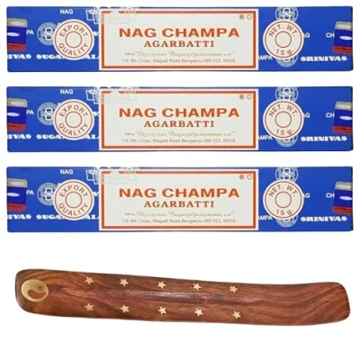 Image of 3x15g Incense Sticks with Holder for Meditation, Aromatherapy, Spa, Yoga, Relaxation, Healing, Weddings, Spirituality and Positivity (NAG CHAMPA 3PK)