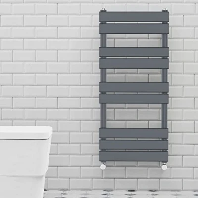 Image of Warmehaus Flat Panel Heated Towel Rail with 68mm Pipe Diameter Anthracite Grey Bathroom Ladder Radiator Warmer 1000 x 450mm
