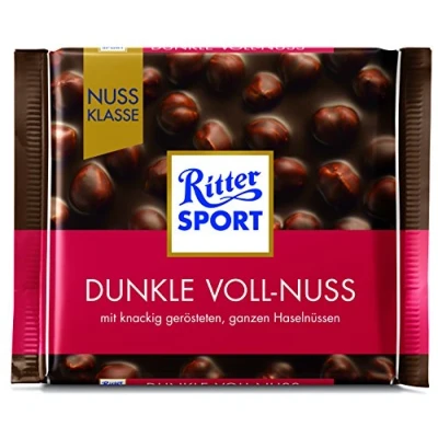 Image of Dark Chocolate Bar Ritter Sport Whole Hazelnut Total Weight 100 Grams