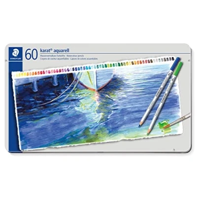 Image of STAEDTLER 125 M60 Karat Aquarell Watercolour Colouring Pencil Assorted Colours (Tin of 60 Pencils)