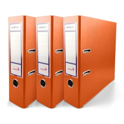 Image of Netuno 3X Folder Lever Arch Orange 2 Ring Binder Ekobox Organiser 8 cm 3,15 inch A4 Wide Cardboard for Office Shelf Folders Desk