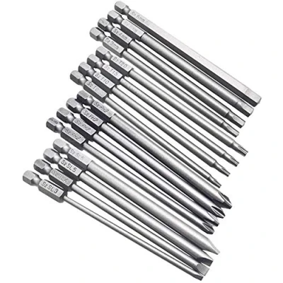 Image of Bestgle 16pcs 1/4&quot; Hex Shank 100mm/4 Inch Long Magnetic Screwdriver Bits Set, Head Allen Wrench, Torx Security, Cross Phillips &amp; Flat Slotted Tip Bit