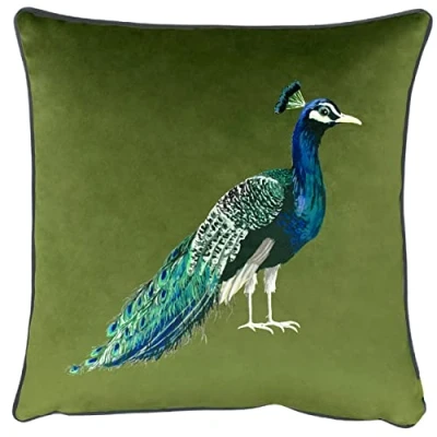 Image of Evans Lichfield Peacock Polyester Filled Cushion, Polyester, Olive,43 x 43cm