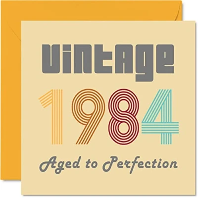 Image of 40th Birthday Cards for Men Women Vintage 1984 Aged To Perfection 40 Card Funny Her Him, 145mm x Best Friend Greeting Mum Dad Brother Sister Uncle Auntie