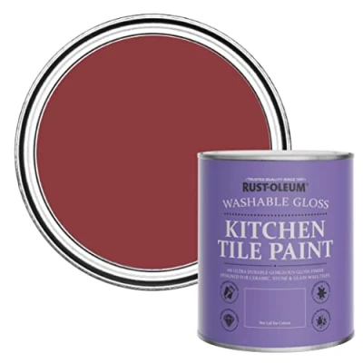 Image of Rust Oleum Red Water Resistant Kitchen Tile Paint in Gloss Finish Empire 750ml